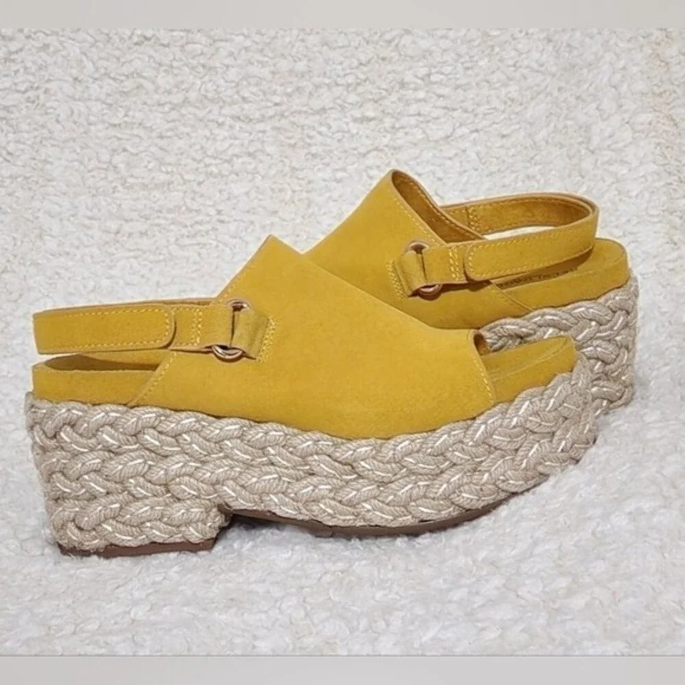 Kelsi Dagger Brooklyn Keys in Mellow yellow suede espadrille platform sandals 10